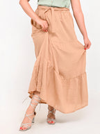 Beige - Belted 3-Layer Linen Skirt