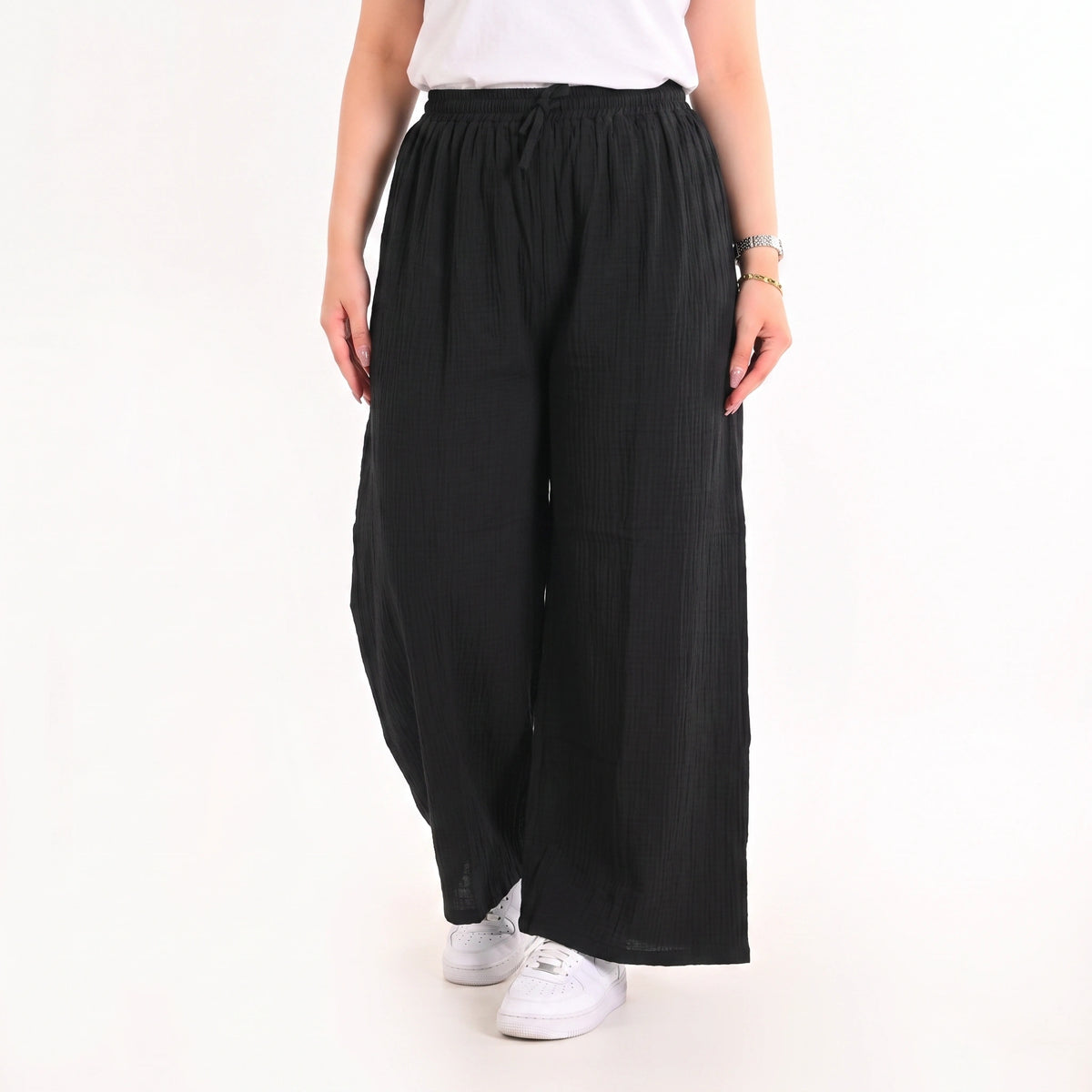 Black - Crinkle Wide-Leg Pants
