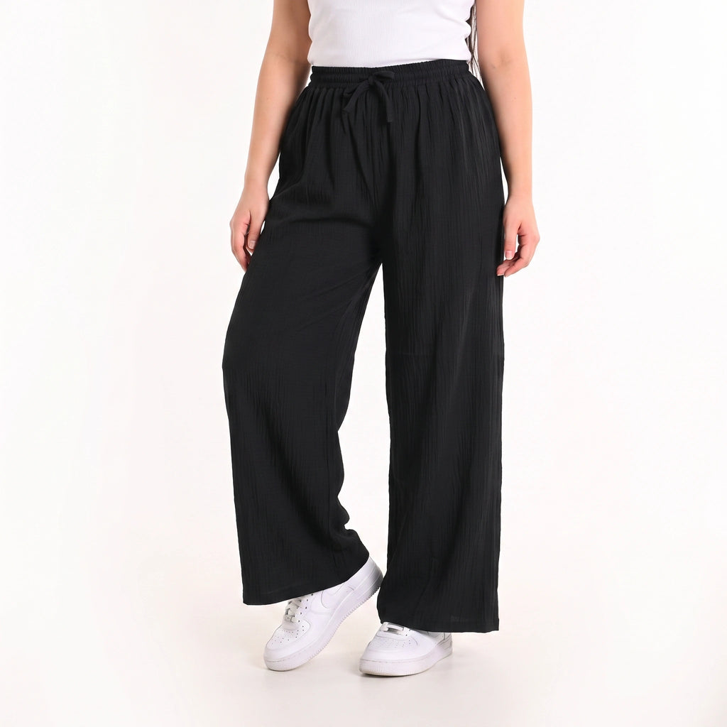Black - Crinkle Wide-Leg Pants