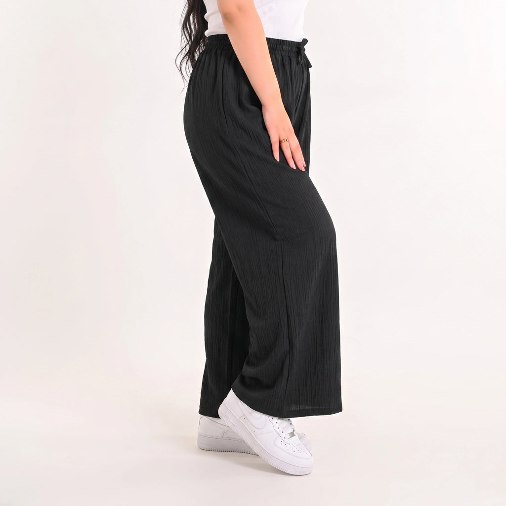 Black - Crinkle Wide-Leg Pants