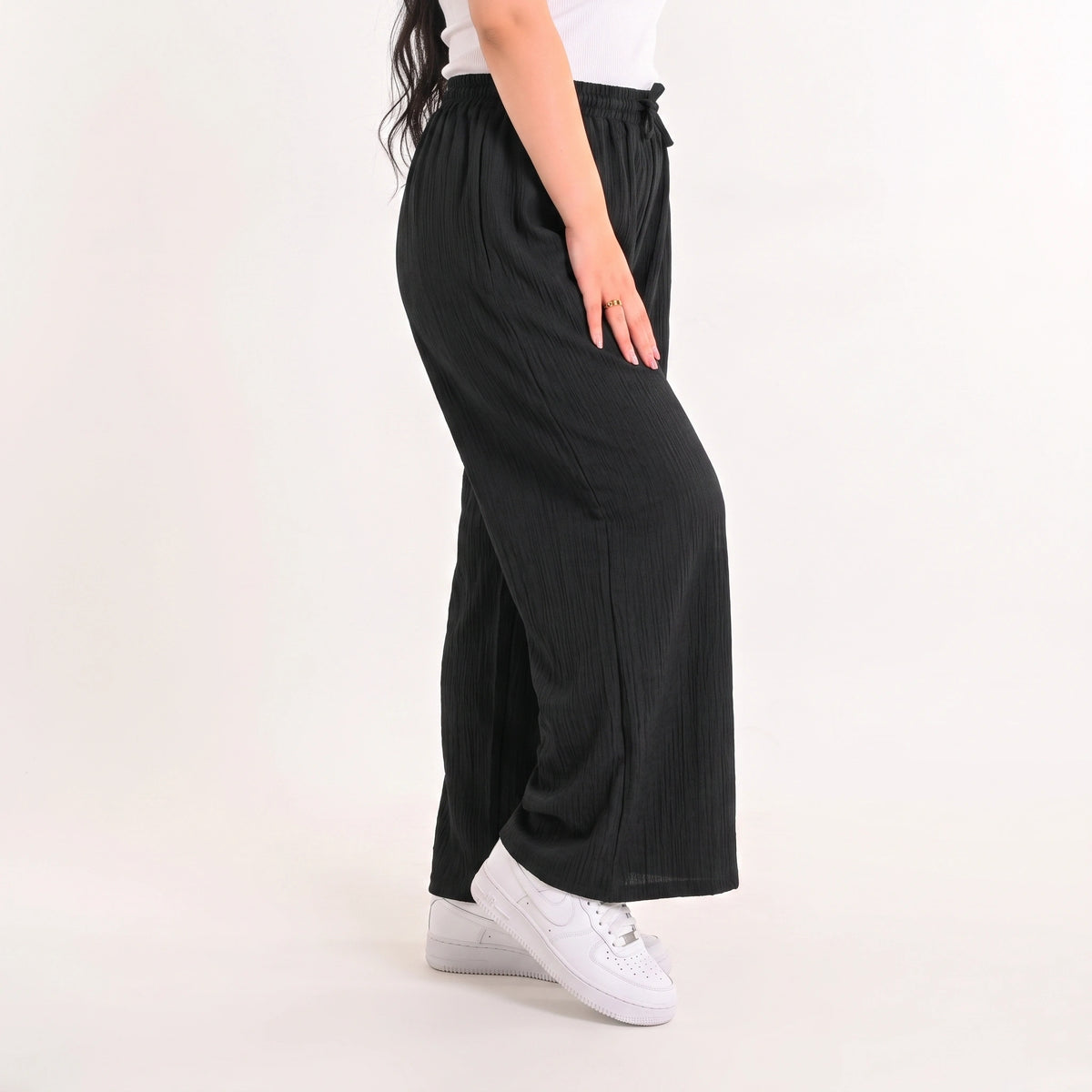 Black - Crinkle Wide-Leg Pants