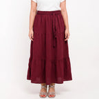Burgundy - Belted 3-Layer Linen Skirt