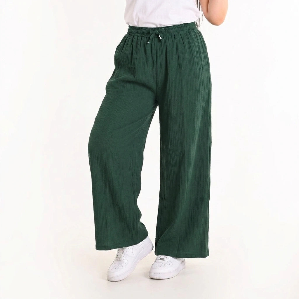 Olive Green - Crinkle Wide-Leg Pants
