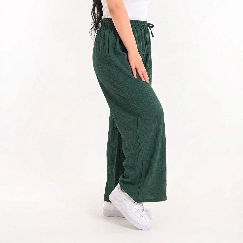 Olive Green - Crinkle Wide-Leg Pants
