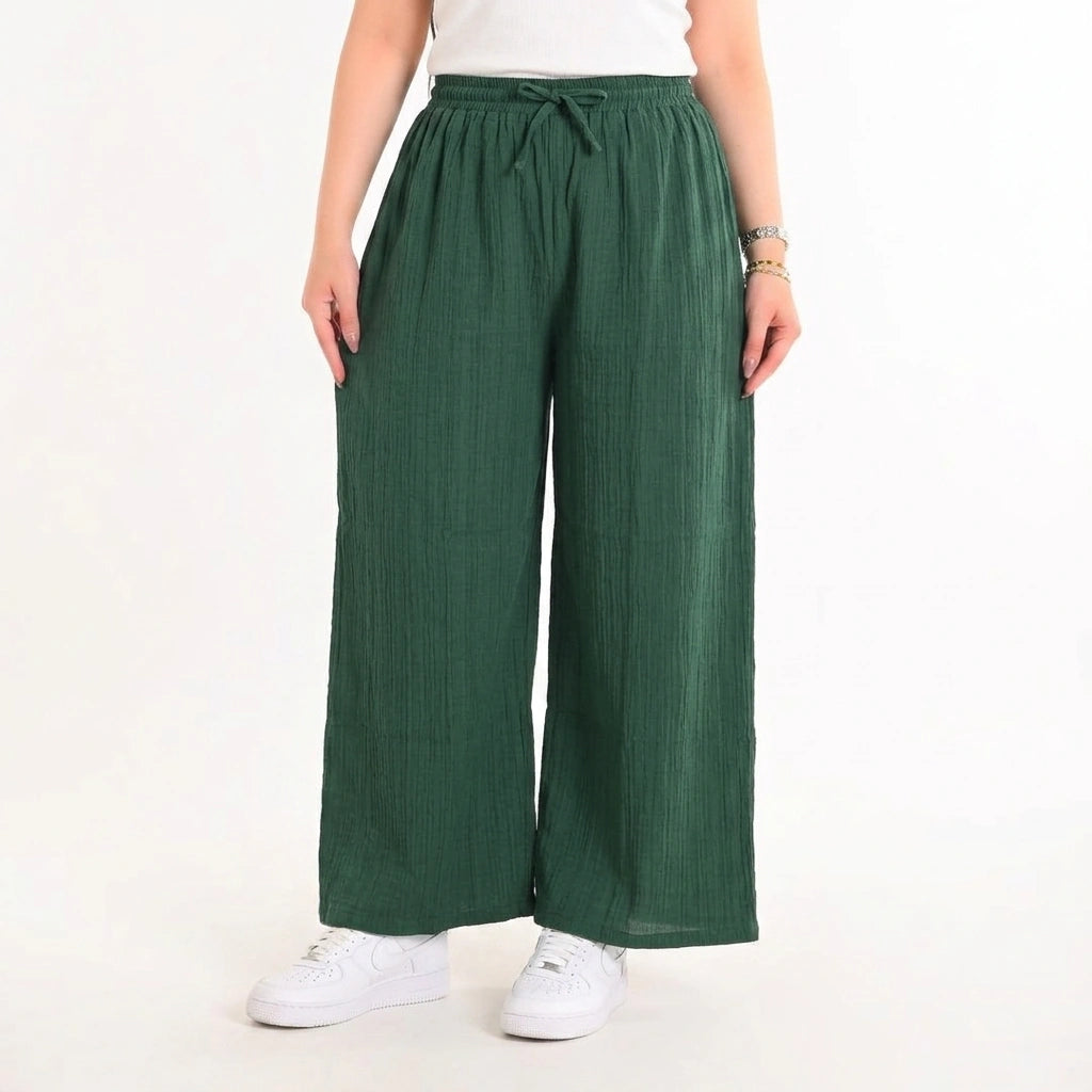 Olive Green - Crinkle Wide-Leg Pants