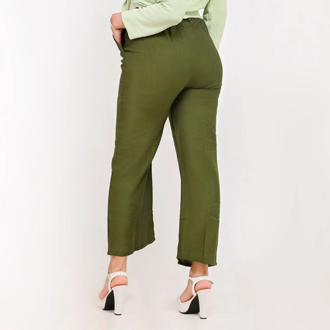 Olive Green - Relaxed Linen Pants