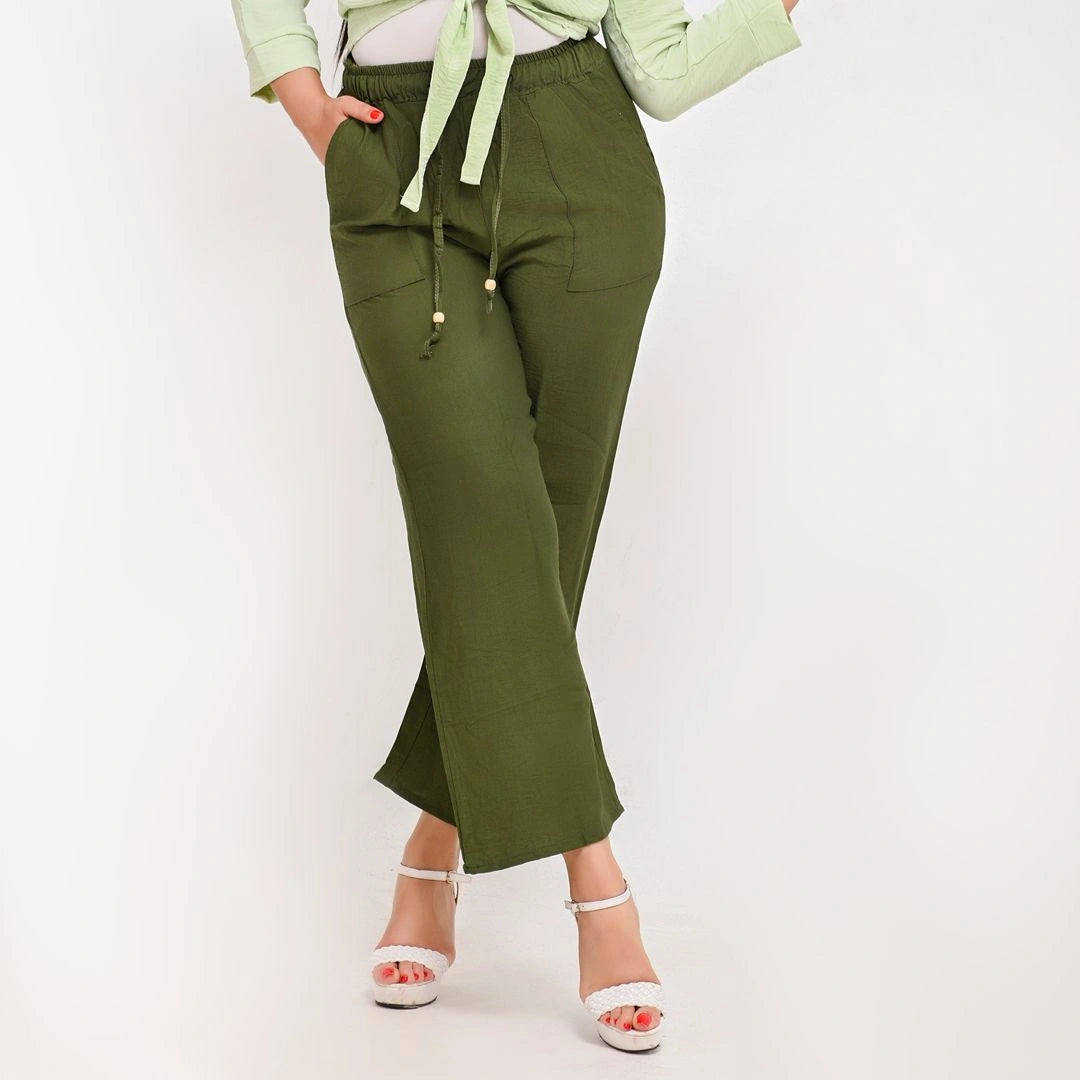 Olive Green - Relaxed Linen Pants