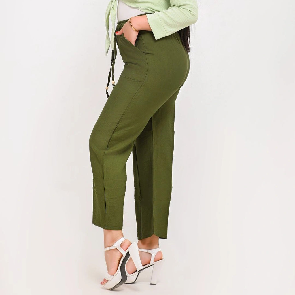 Olive Green - Relaxed Linen Pants