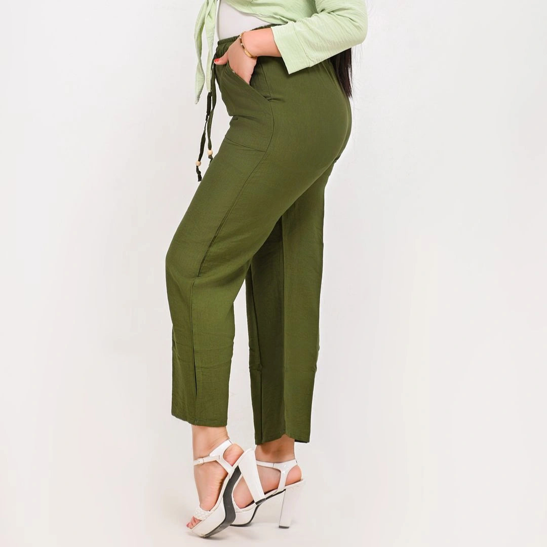 Olive Green - Relaxed Linen Pants