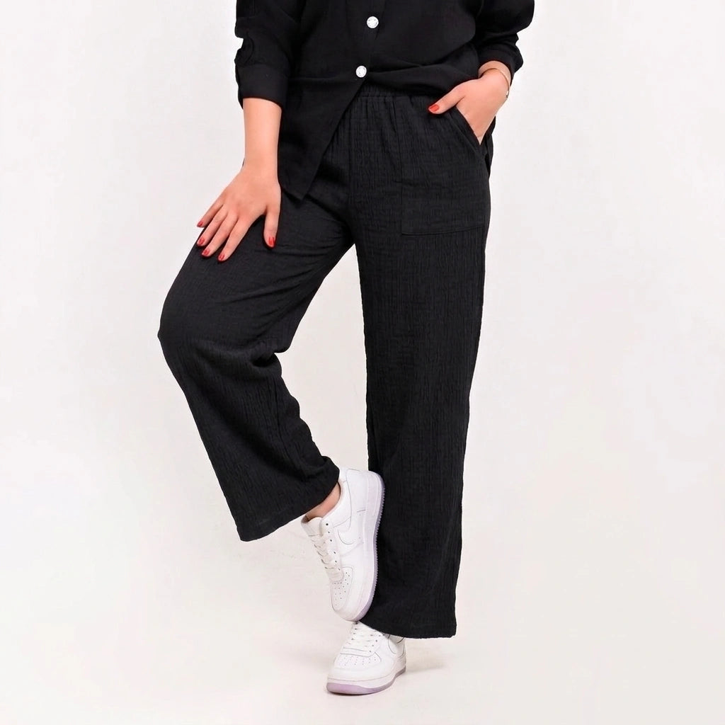 Textured Wide-Leg Pants