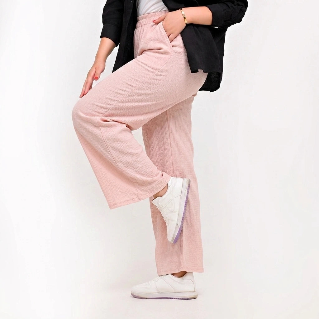 Pink - Textured Wide-Leg Pants