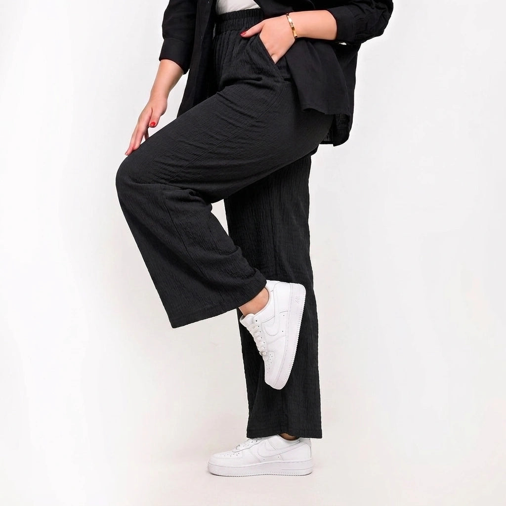 Textured Wide-Leg Pants