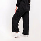 Black - Textured Wide-Leg Pants