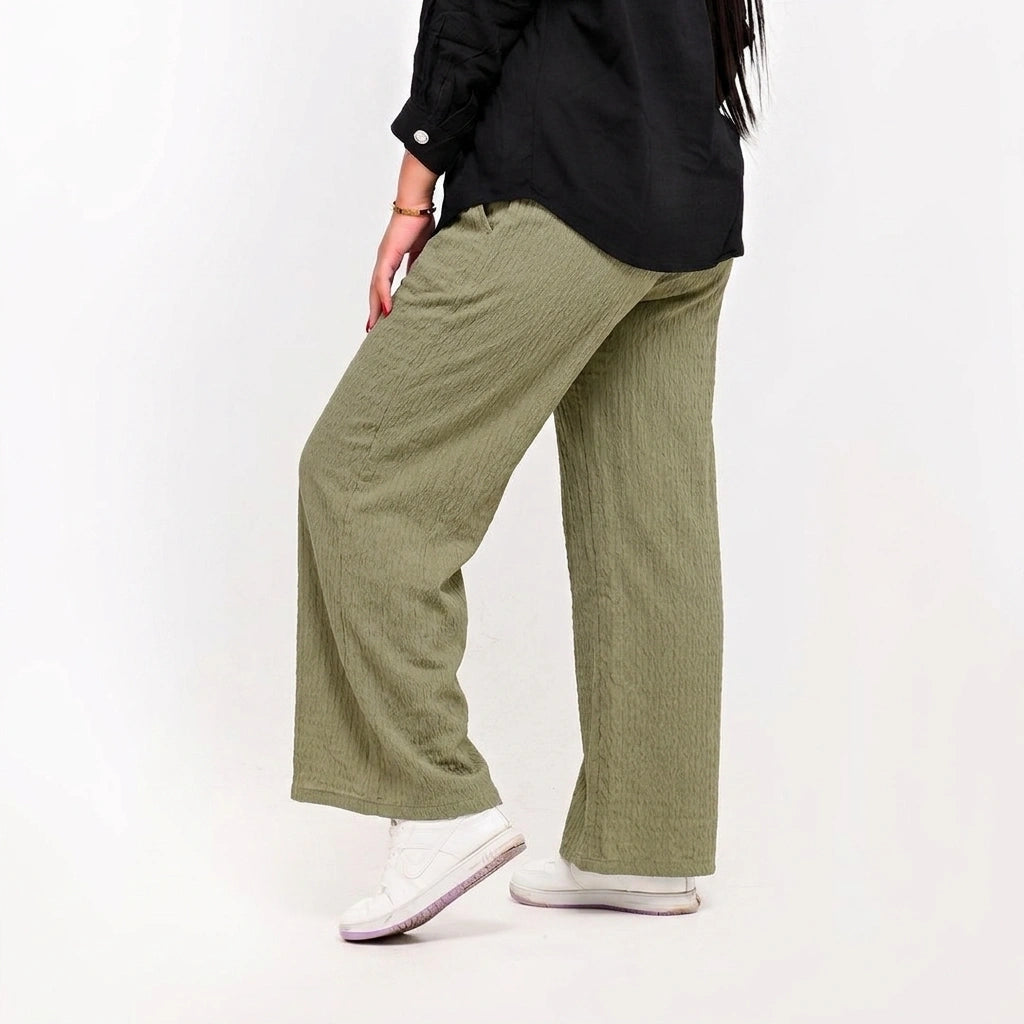 Olive Green - Textured Wide-Leg Pants