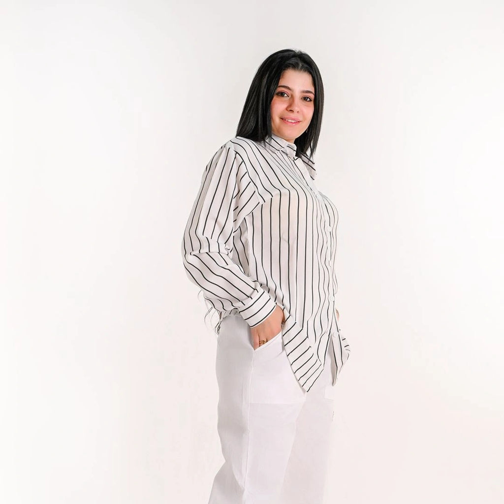 White - Relaxed Fit Pinstripe Shirt