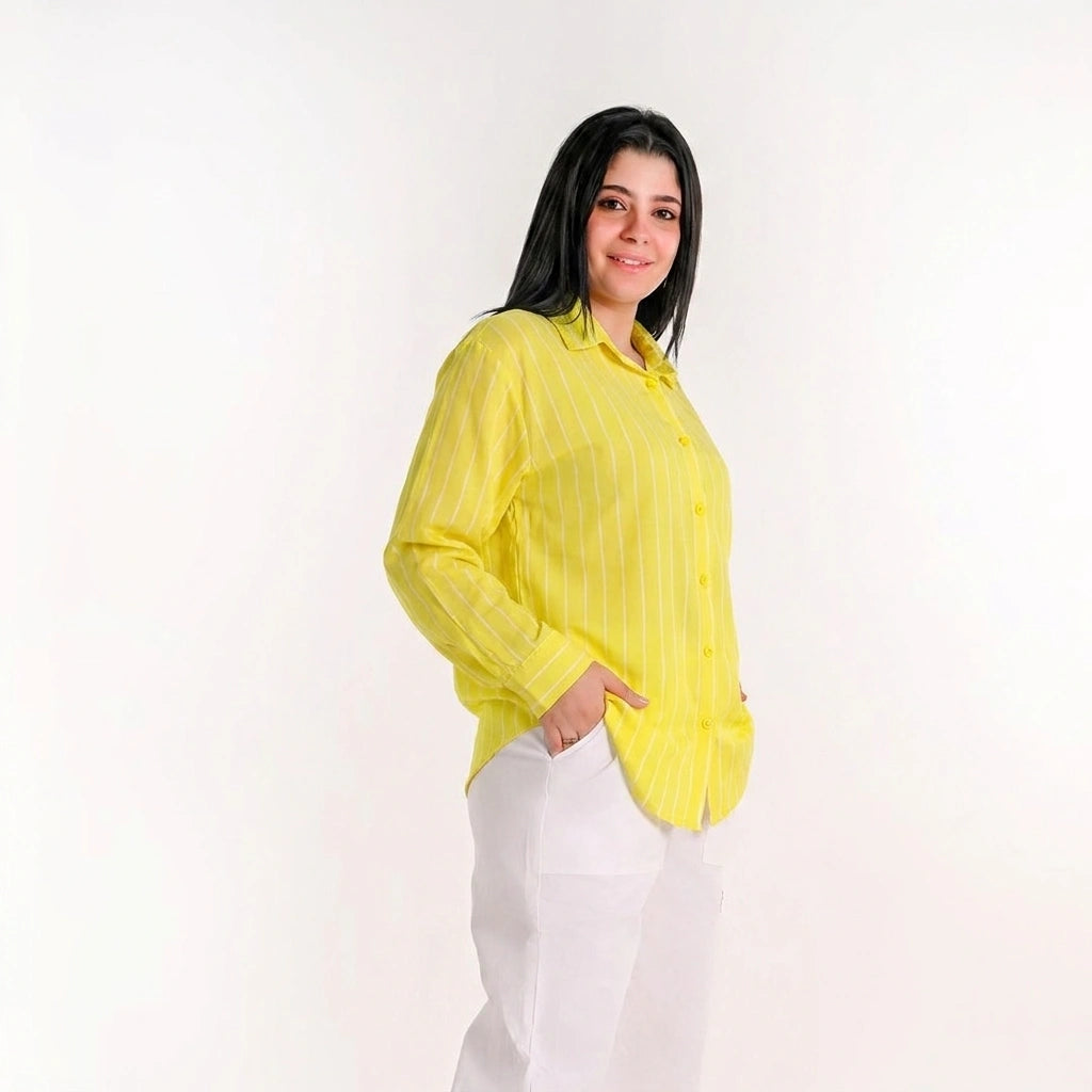 Yellow - Relaxed Fit Pinstripe Shirt