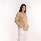 Beige - Relaxed Fit Pinstripe Shirt