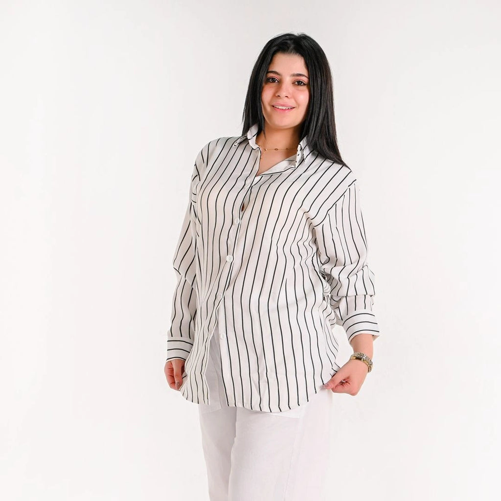 White - Relaxed Fit Pinstripe Shirt