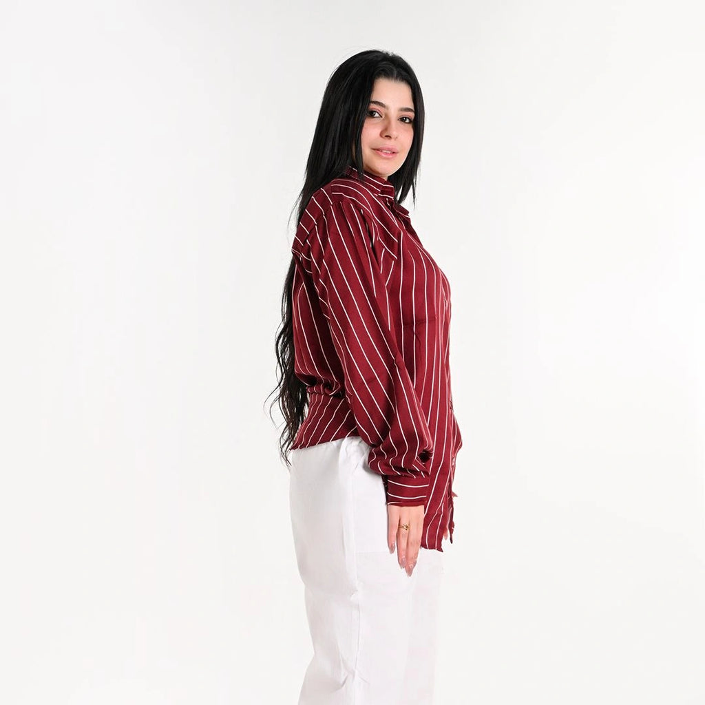 Burgundy - Relaxed Fit Pinstripe Shirt