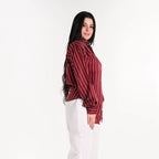 Burgundy - Relaxed Fit Pinstripe Shirt