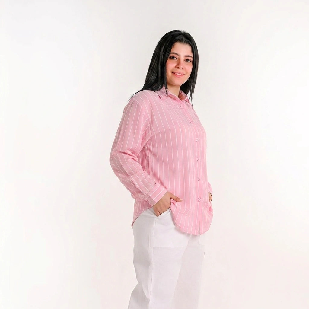 Pink - Relaxed Fit Pinstripe Shirt