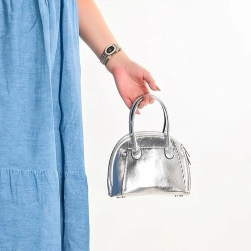 Silver - Dome Mini Metallic Purse