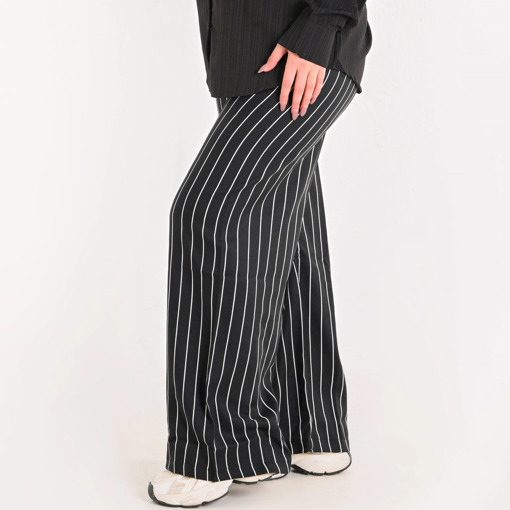 Black - Striped Loose Pants
