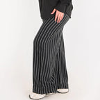Black - Striped Loose Pants