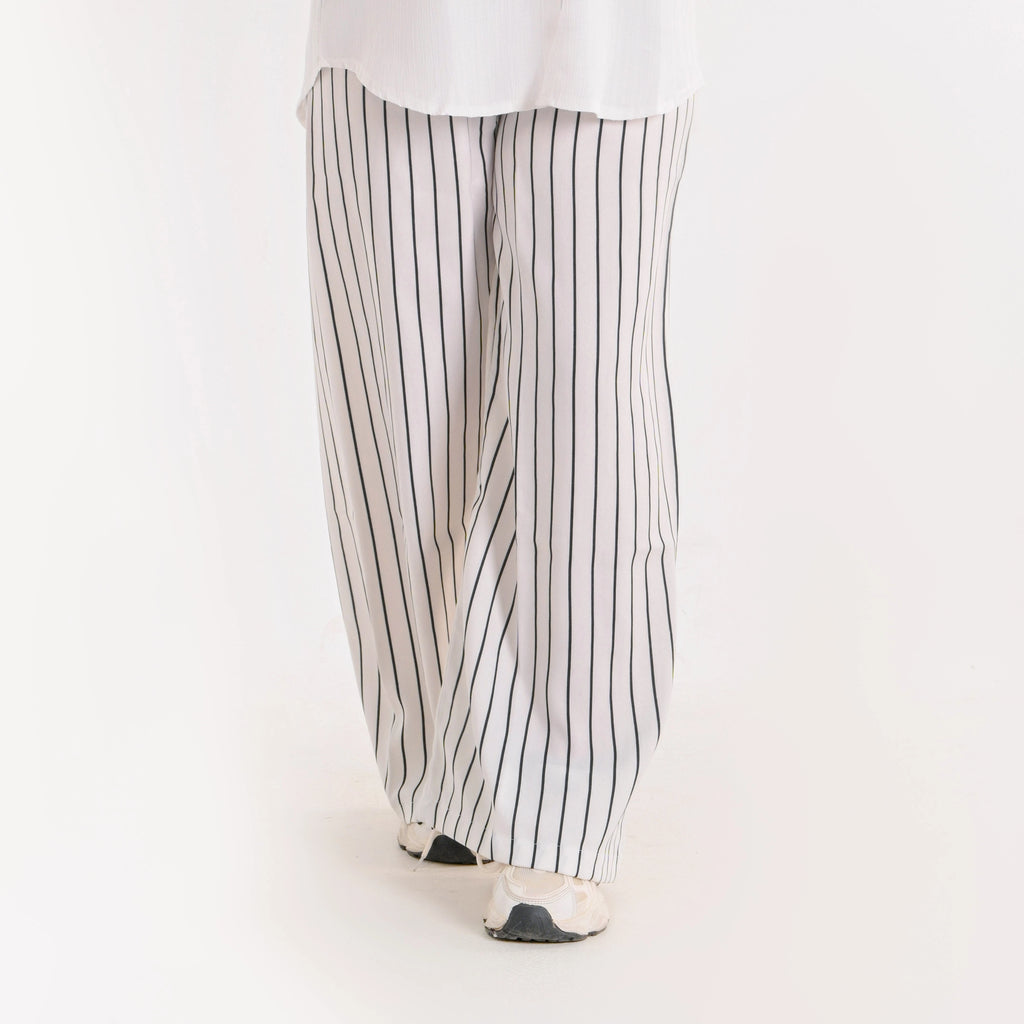 White - Striped Loose Pants