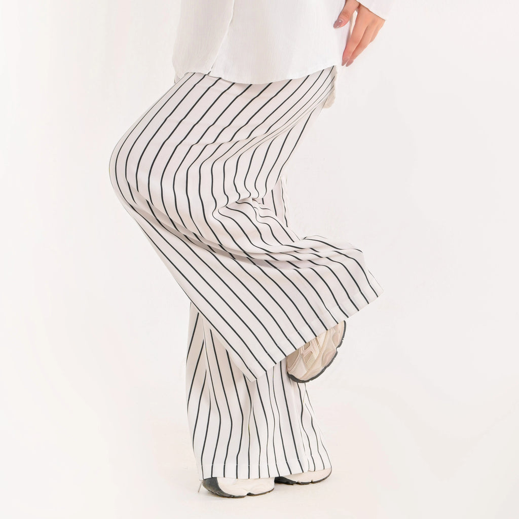 White - Striped Loose Pants