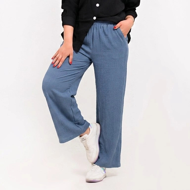 Blue - Textured Wide-Leg Pants