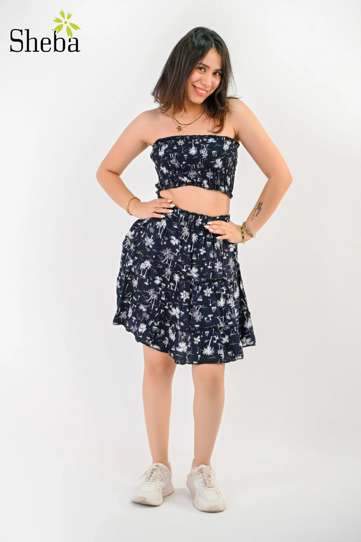 Navy Blue - Tube-Top & Mini-Skirt Palm Set