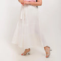White - Belted 3-Layer Linen Skirt
