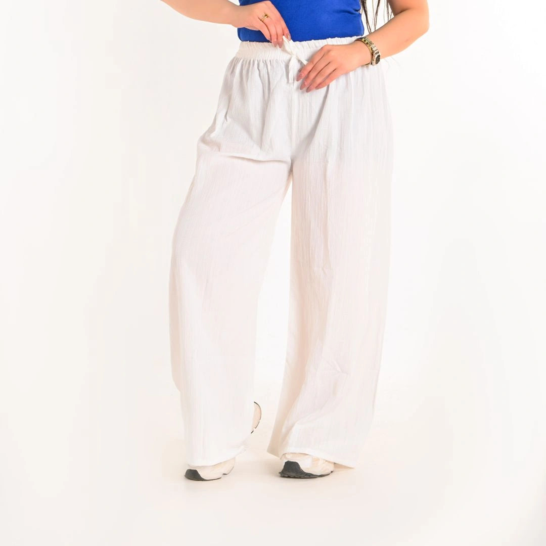 White - Crinkle Wide-Leg Pants