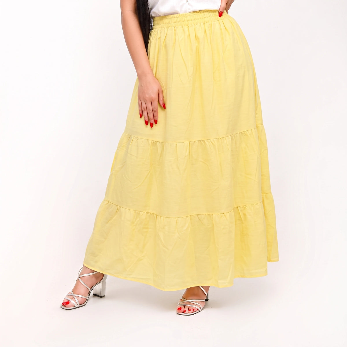 Yellow - Belted 3-Layer Linen Skirt