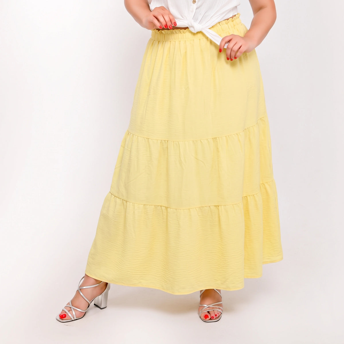 Yellow - Belted 3-Layer Linen Skirt