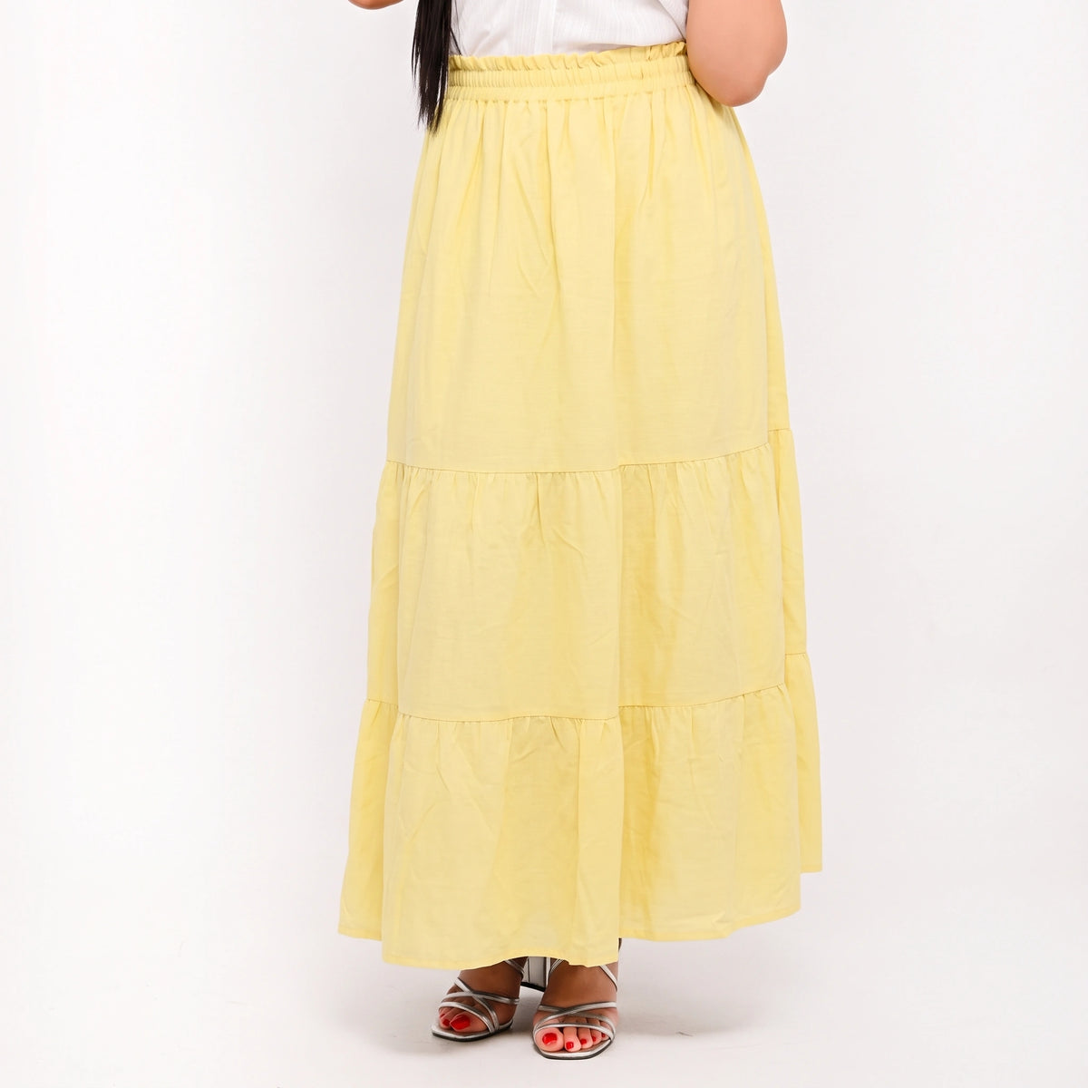 Yellow - Belted 3-Layer Linen Skirt